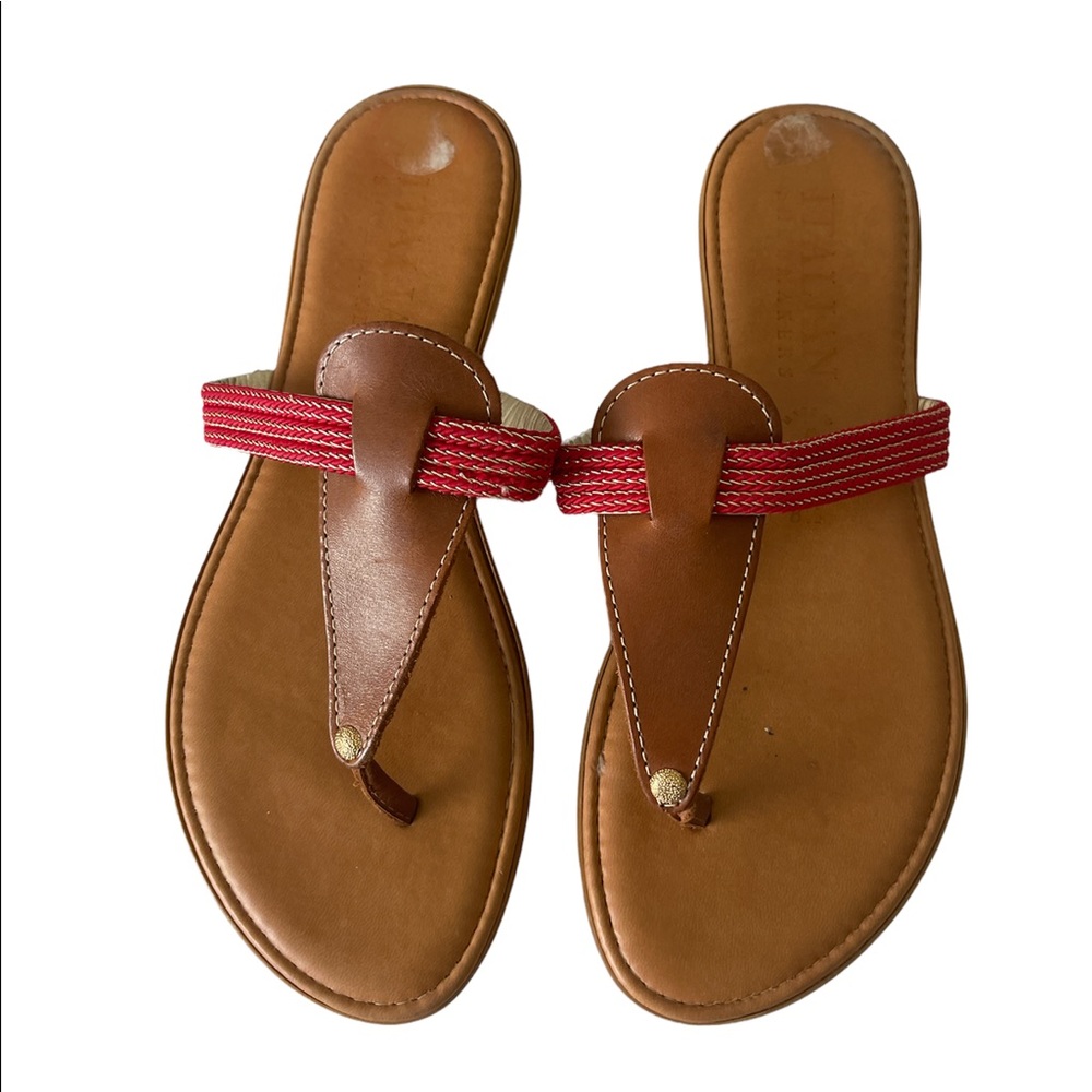 COPY - Italian Shoemakers | Leather Brown & Red Thong Slides Sz 8 1/2